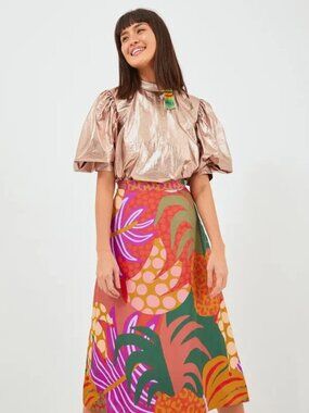 Farm Rio Graphic Jungle Midi Skirt In Multi - XS